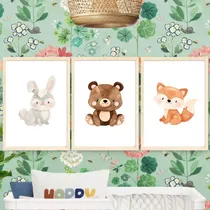 Comprar Set X3 Cuadros Animalitos Del Bosque Completos 30x40 Cm.