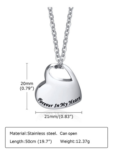 V Collar Para Cenizas En Forma De Corazón Con Frase Urna