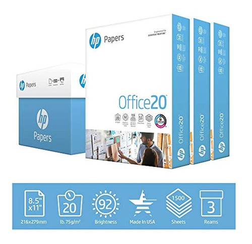 Papel Para Impresora Hp Office 20 Libras, 8.5 X 11.