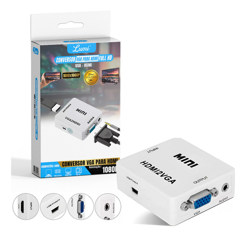 Cabo Conversor Adaptador Hdmi Para Vga Ps3 Ps4 Xbox Lumi