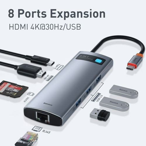 Baseus Ancoragem Usb C Adapter 8 Em 1 Hdmi 4k
