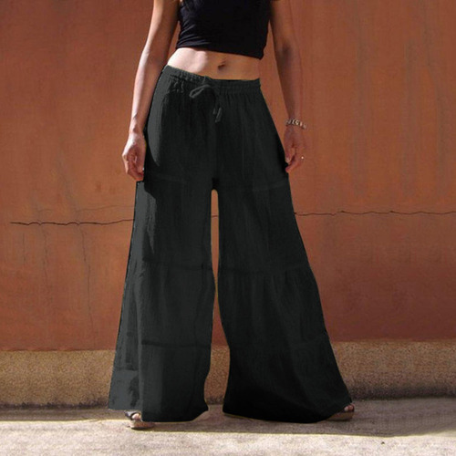 Pantalones Anchos Sueltos De Color Sólido Para Mujer Algodón 