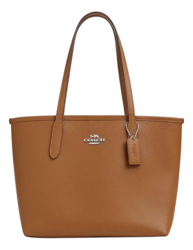 Bolsa Tote Coach Small City Acabado De Los Herrajes Níquel Color Camel Correa De Hombro Camel Diseño De La Tela Lisa