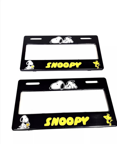 Par Portaplaca Snoopy Ancho Negro 