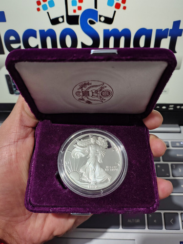 Moneda De Plata Águila Americana 1 Onza 999 1990 Certificado