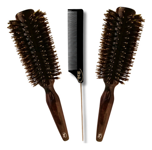 Kit 3- 2 Escova Profissional Javali Premium +1 Pente Rie Cor Preto