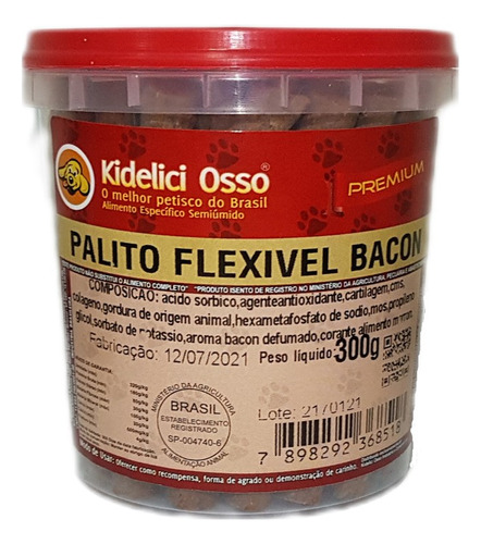 Palito Flexivel - Kidelici Osso - Sabor Bacon - 300g (pote)