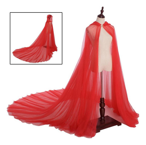Disfraz De Halloween Capucha Tul Capa Universal Rojo