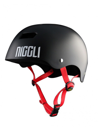 Capacete Skate Niggli Preto Fosco Tira Vermelha - Tamanho M