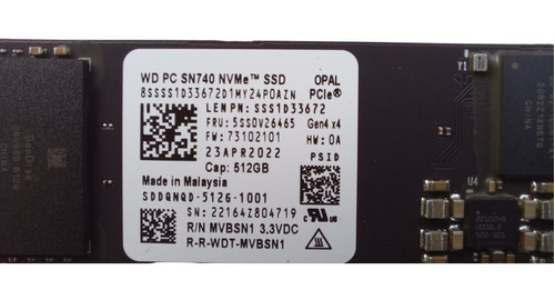 Disco Ssd M.2 Nvme Wd Sn740 512gb Pcie Gen4x4 Opal Black