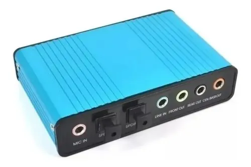 Placa Som Usb Externa 5.1 Canais Reais Spdif Digital Audio Cor Azul