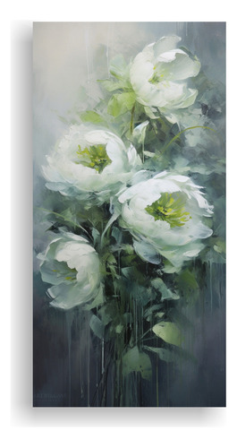 25x50cm Cuadro Tela Canvas Green Peonies Bastidor Madera