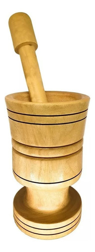 Pilão De Madeira Grande Com Socador Altura 40cm X 16cm