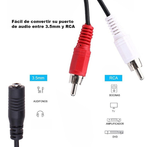 Imagen 4 de 8 de Cable Adaptador Estereo 2 Rca Machos A Aux 3.5mm Hembra