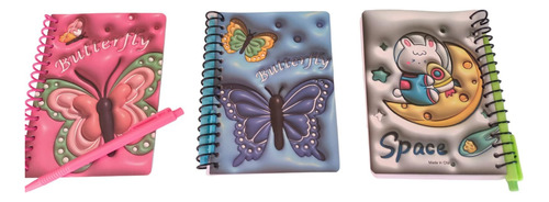 Sku 1 Pack De 3 Libretas De Raya Con Bolígrafo Diseño Kawaii