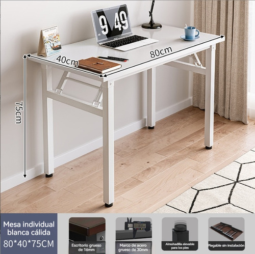 Mesa Escritorio De Ordenador Práctico Minimalista Plegable Blanco