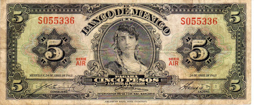 5 Pesos Mexico 1963 Billete  Coleccion 