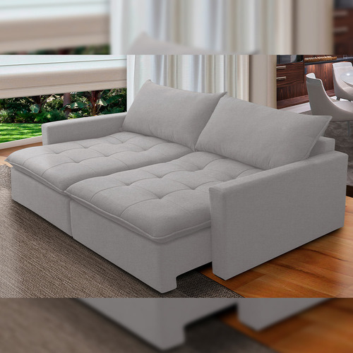 Sofá Cama Retrátil Reclinável Sala 208cm Lari Veludo Cinza