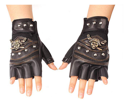 1 Par De Guantes De Piel Artificial Con Remaches Y Esqueleto