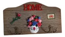 Comprar Porta Llaves Madera  Llavero Pared Flores Rosa 22 X 13 Cm