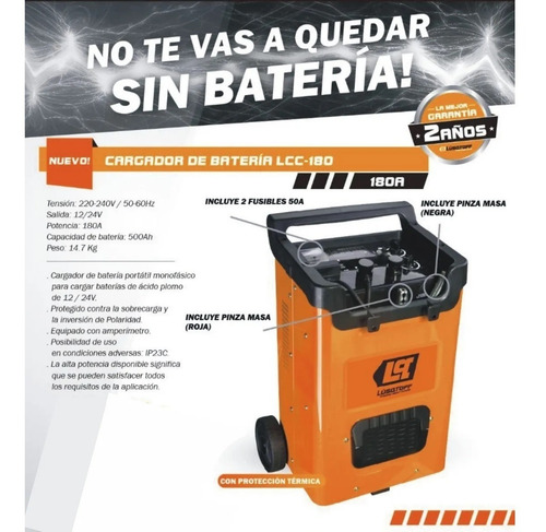Imagen 4 de 6 de Cargador Arrancador Lusqtoff Bateria 12v 24v 180amp Lcc180