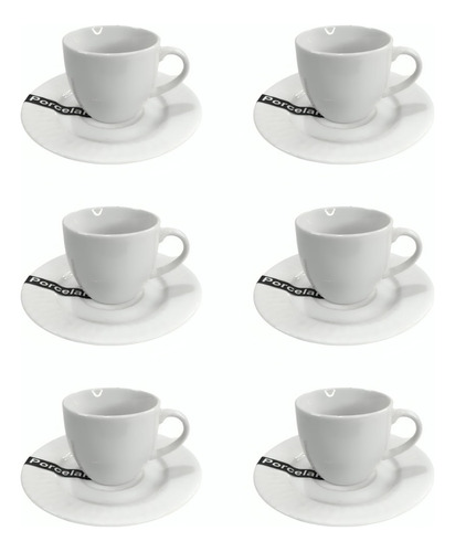 Set X6 Taza De Te + Platito Porcelana Redondo Blanco 90 Cc