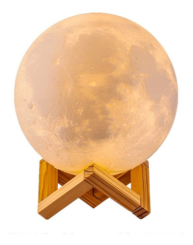 Lámpara Luna 3d Veladora 15cm Base De Madera