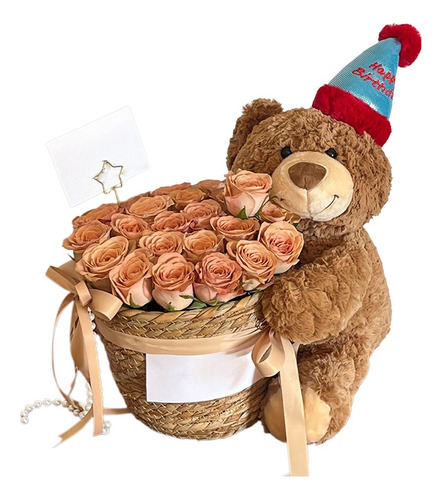 Muñeca Con Forma De Oso, Ramo De Flores Eternas, Cubo Para N