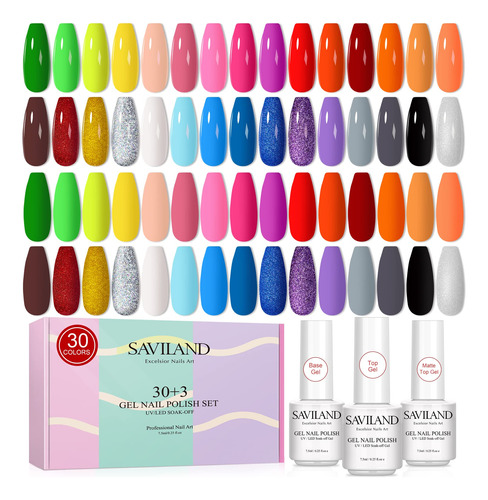 Saviland Kit De 33 Esmaltes De Unas De Gel, 30 Colores Neon