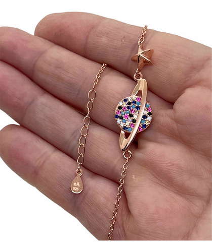 Imagen 2 de 6 de Pulsera De Plata Rose Galaxia Con Piedras Micropave.