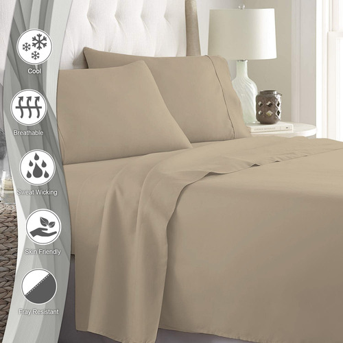 Sábanas De Algodón King Size En Color Taupe, 600 Hilos