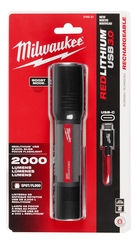 Linterna Led Milwaukee 2162-21 2000 Luminares Recargable Linterna Negro Luz Blanco