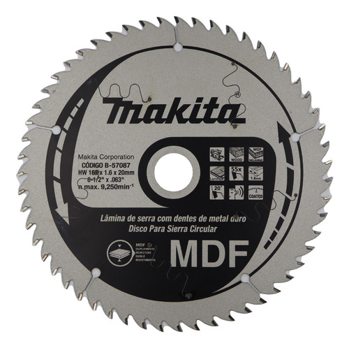 Disco Sierra Para Sp600d 165mm (6 1/2'') 55 Dientes Makita 