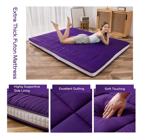 Colchón Tipo Futón Extragrueso Plegable Morado Oscuro Tamaño