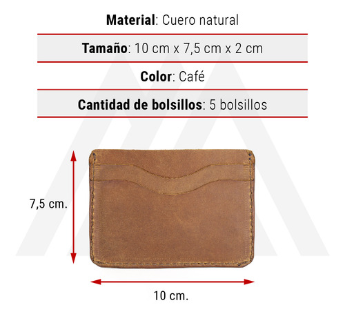 Tarjetero Porta Tarjeta Billetera Hombre Cuero Café