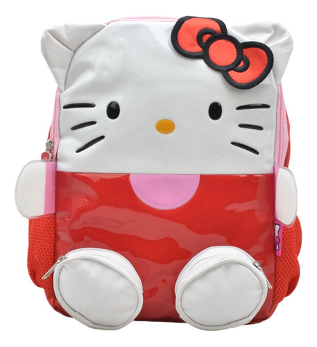 Mochila Hello Kitty Con Orejas Vinil Rojo Kinder 159587 Ruz  