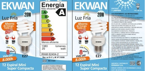 Lampara Fluorescente 20w Bajo Consumo Mini Espiral E27 Fria