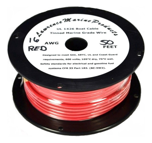 Cable Primario Marino Estañado 16 Awg Rojo 50 Pie