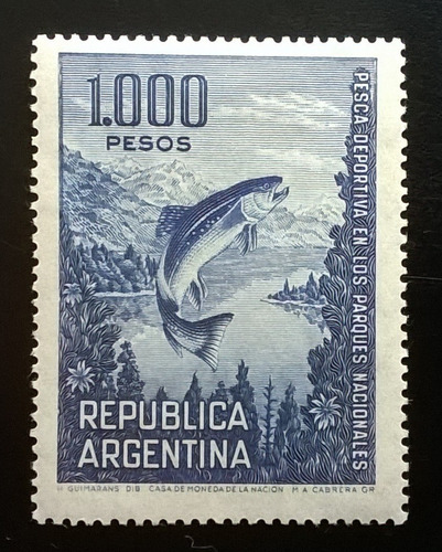 Argentina Peces, Sello Gj 1323 Pesca 1000p 1968 Nuevo L11725