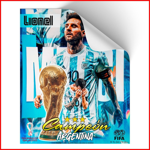 Poster Adherible Messi Argentina Mundial Qatar - 52x42cm