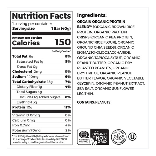 Orgain Snack Protein Bar 40 Gr X 6 Und