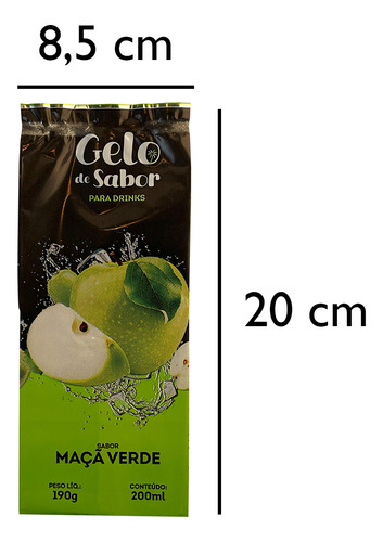 Embalagem Para Gelo Saborizado Sabor Maça Verde 500 Unidades