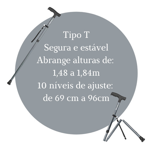 Imagem 6 de 6 de Bengala Altura Regulável Idoso 3 Pontos Apoio Dobrável 110kg