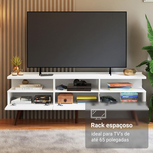 Rack Para Tv Até 65 Polegadas Com Pés Retro Londres Madesa B Cor Branco