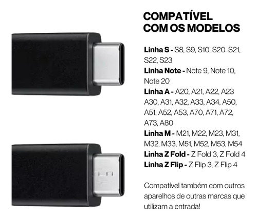 Cabo Carregador Samsung Usb C S23+ S22 S21 S20 Fe Original Preto