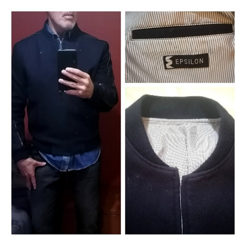 Bomber Epsilon. Azuly Negro. Tipo Zegna. Impecable. 42r/l