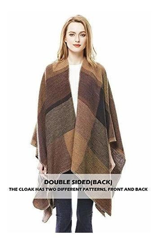 Imagen 4 de 7 de Mujer Plaid Wrap Invierno Poncho Capa Oversized Cardigan Lar