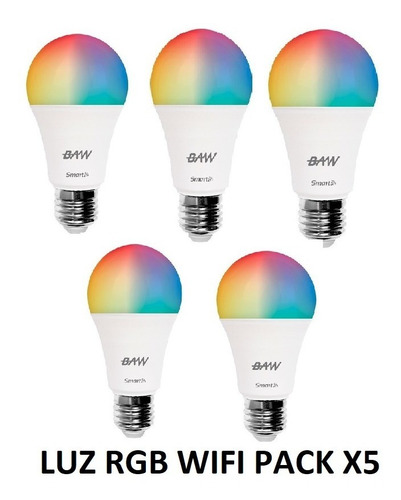 Lámpara Led Wifi E27 10w Rgbw Smart Life Pack X5