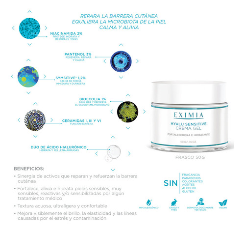 Eximia Hyalu Sensitive Gel Crema Facial Piel Sensible Sensible Día