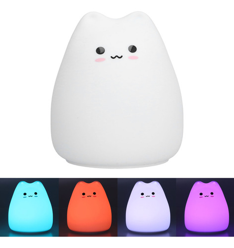 Lámpara Led De Silicona Con Forma De Gato, 7 Colores Cambian
